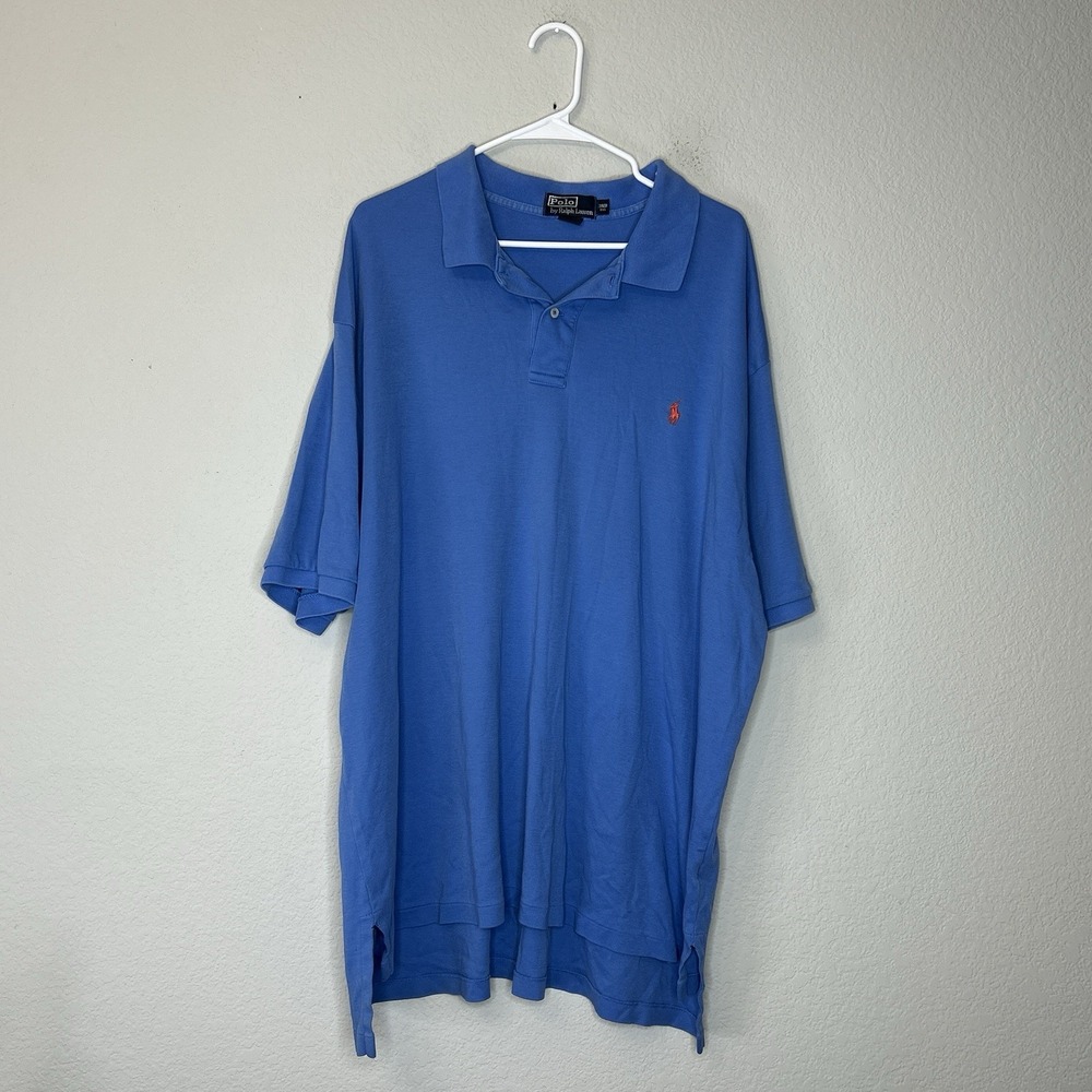 Polo Ralph Lauren Polo Shirt Men's 2XB Light Blue Solid Orange Pony Cotton Golf